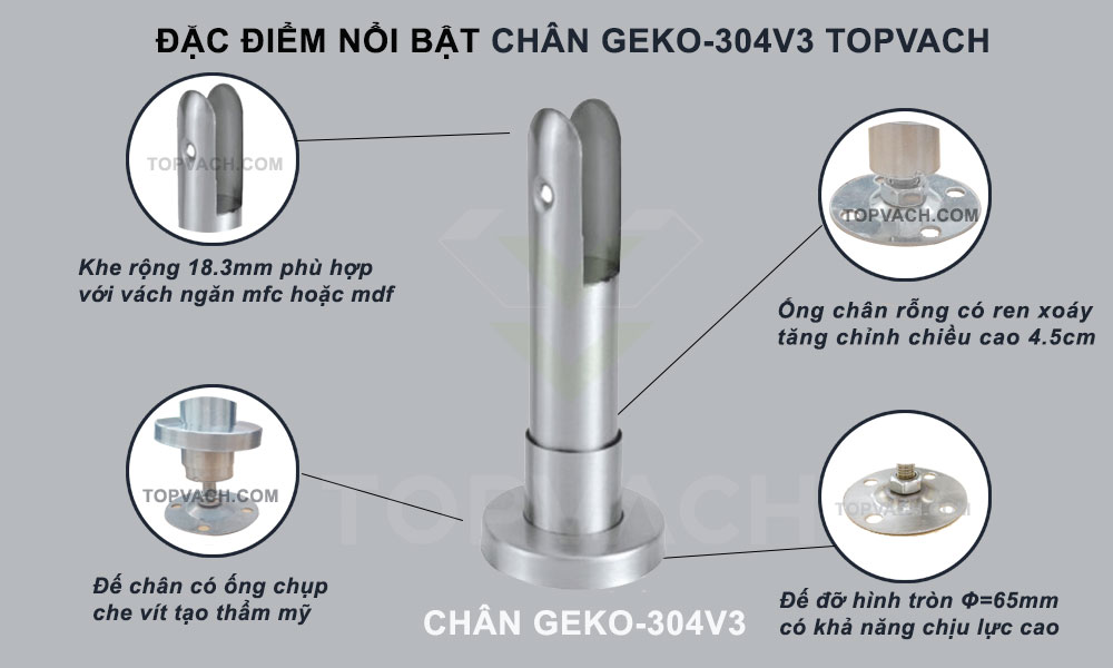 Đặc điểm chân vách ngăn vệ sinh geko-304v3