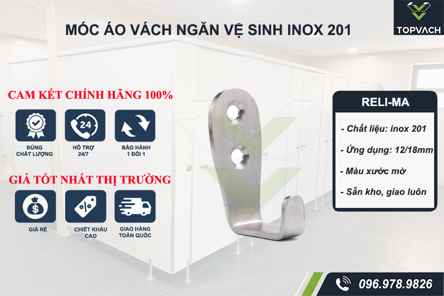 Móc áo vách ngăn vệ sinh inox 201 reli-ma